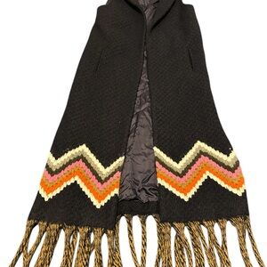 Vilagallo Black Wool Coat with Signature Red-Orange Label,